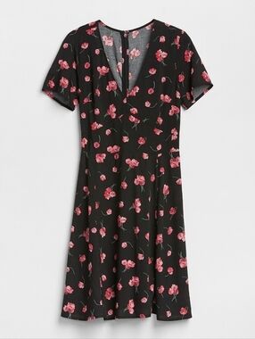 🆕️ Gap Short Sleeve Floral Print Fit and Flare Dress in Black Floral